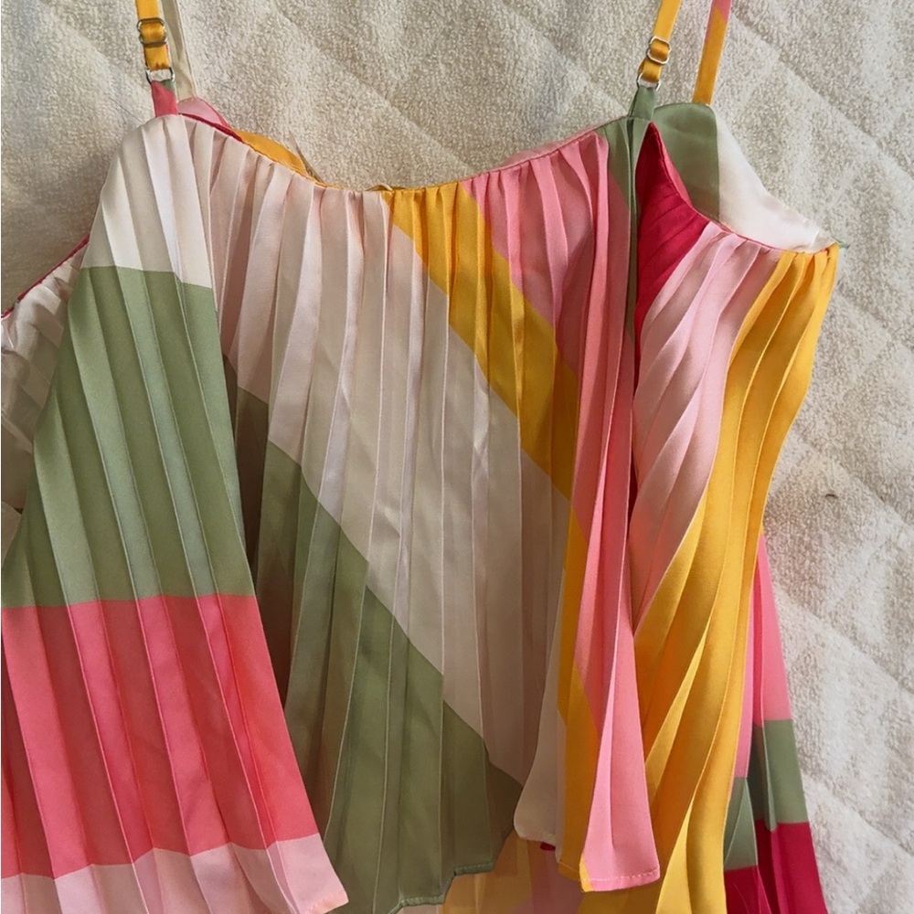 Ramy Brook Pink and Green Pleated Crop Camisole - Picture 6 of 7